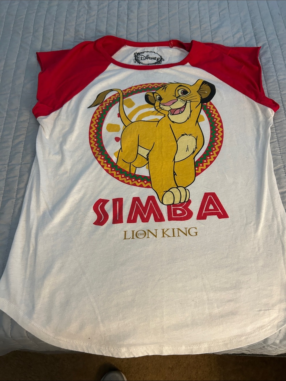 Disney Simba Raglan Tee - White & Red with Yellow Graphic